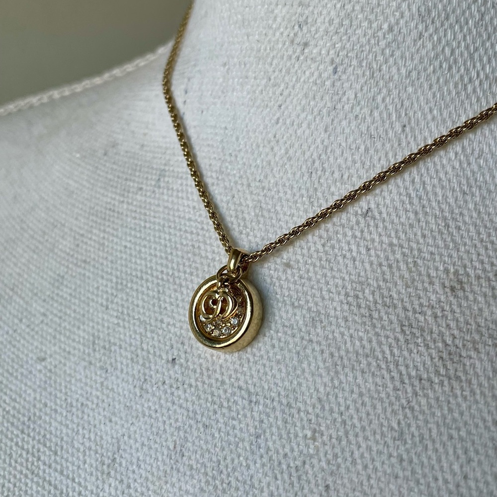 Vintage Dior Necklace – Gold CD Logo Charm with Rhinestone Pendant - Picture 15 of 17